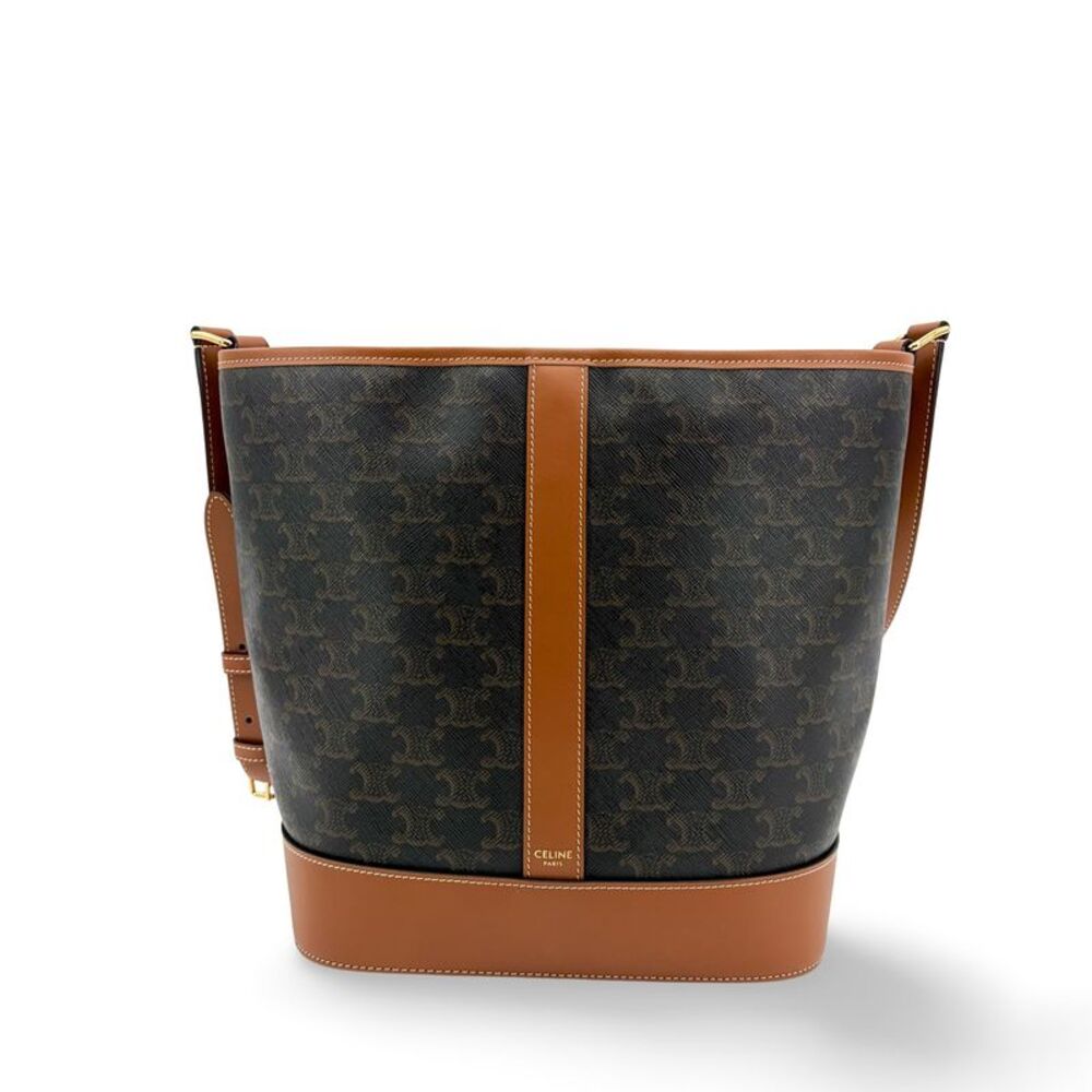 Celine Triomphe Canvas Medium Bucket Bag Tan